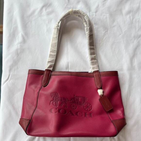 NEW! Coach Tote in Colorblock with Horse & Carriage - Bright Violet Rasbery Pink - Picture 6 of 9